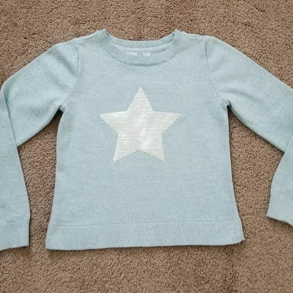 Gap Kids Girls Blue White Star Sequin Pullover Swe